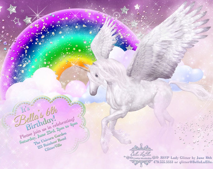 Unicorn Party Invitation With Rainbow, Fairy Unicorn Party, Unicorn Invitations, Unicorn Party