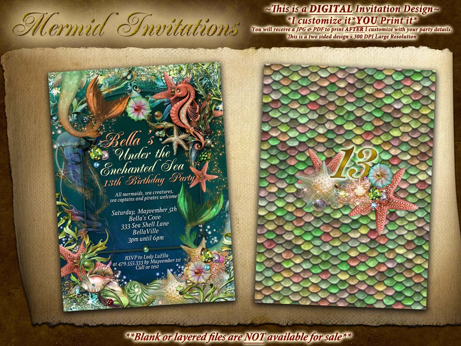 Mermaid, Mermaid Invitations, Mis Quince Años Mermaid Party, Under the