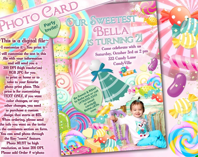 Photo Card, Candy Land Photo Invitation, Birthday Party Invitations, CandyLand Invitations, Candy Photo Card