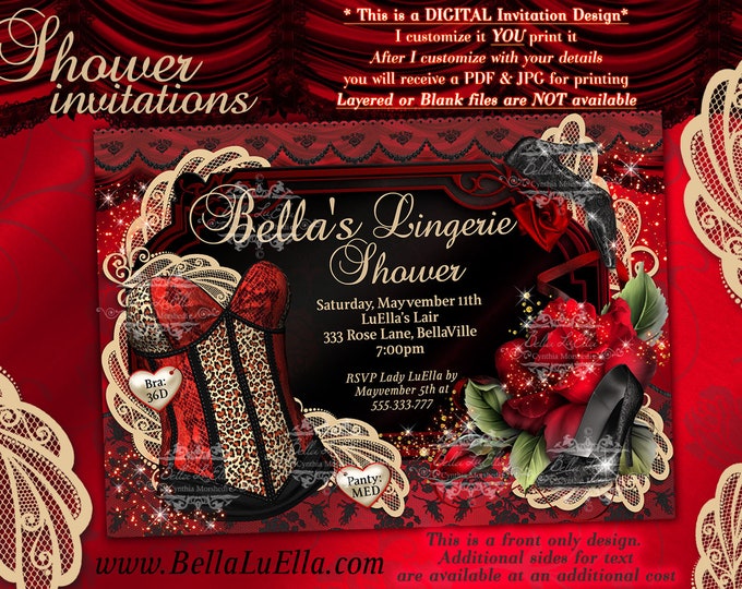Lingerie Shower Invitation, Bachelorette Party, Bridal Shower, Party Invitations, Corset Invitations, Burlesque Invitations, Leopard Print