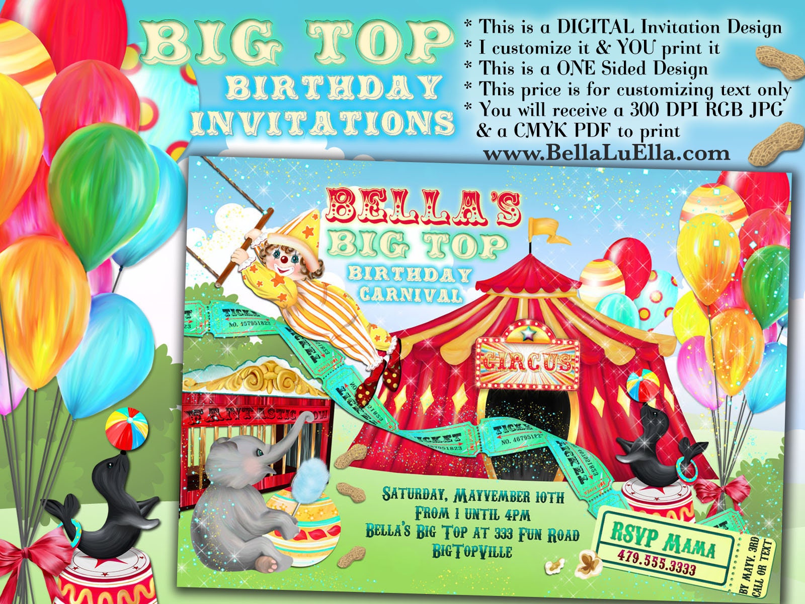 carnival digital birthday invitations