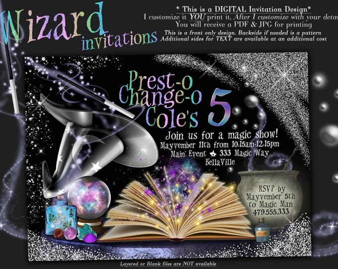 Wizard Magic Show Invitation, Wizard Party, Wizard Birthday Magic Party, Wizard Birthday Party