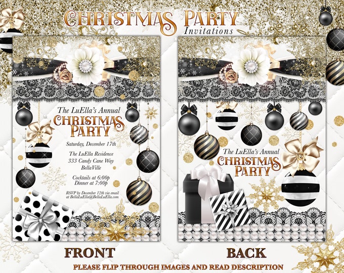 Glam Christmas Invitations, Holiday Party Invitations, Posh Holiday Dinner, Gold White Christmas, Holiday Parties