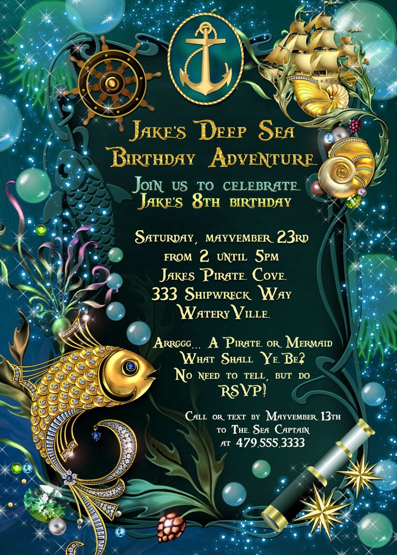 Pirate Party Invitations, Underwater Sea Adventure, Under the Sea