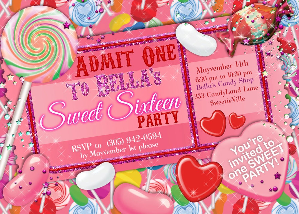 Glitter Candy Land Party Candy Party Invitation Glitter Sweet 16