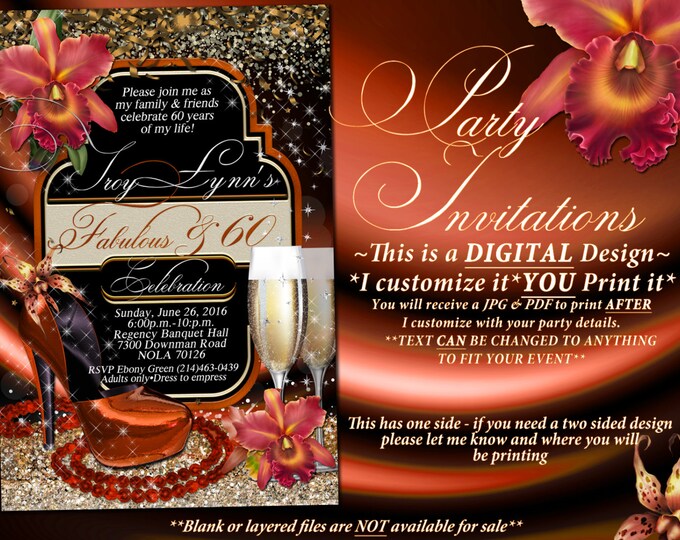 Fabulous and Fifty Party Invitations, Diva Birthday, Birthday Invitations, Fabulous and Forty, Girls Night Out Invites