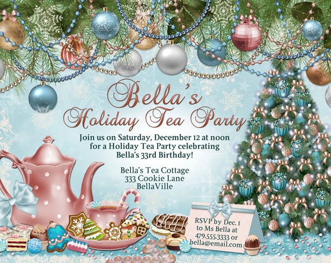 Victorian Christmas Tea Party Invitation, Holiday Tea Party, Tea Party, Christmas Tea Invitations