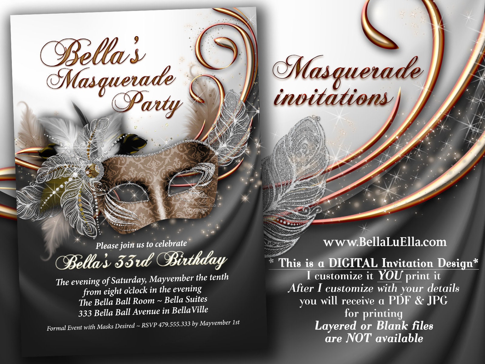 Masquerade Party Invitation, Mardi Gras Party, Party Invitations