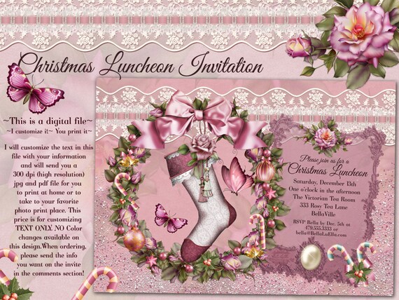 christmas luncheon invitation victorian christmas card etsy