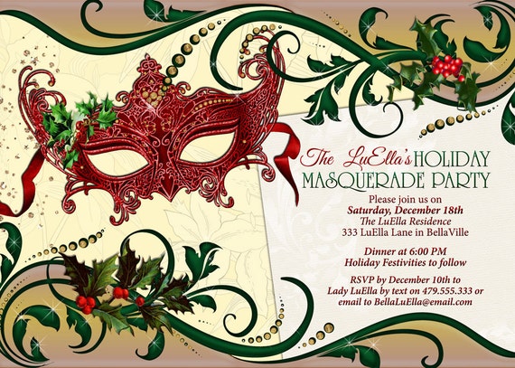 Holiday Masquerade Party Masquerade Invitation Christmas ...