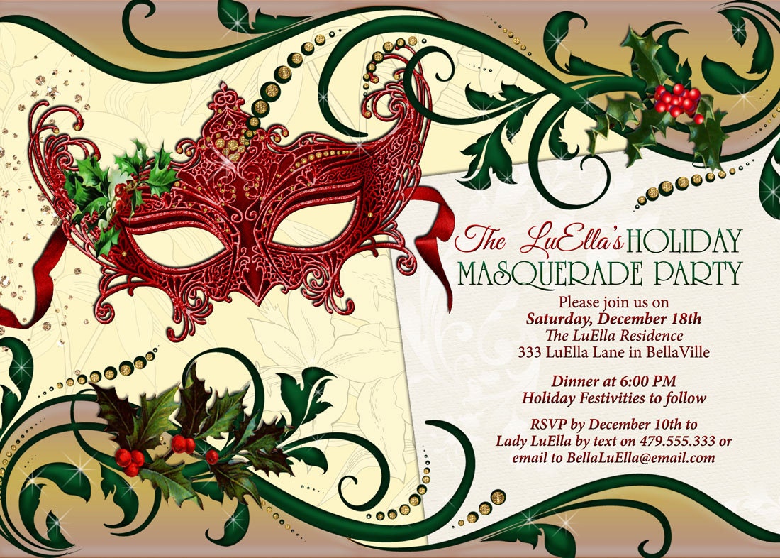 Holiday Masquerade Party Masquerade Invitation Christmas Etsy