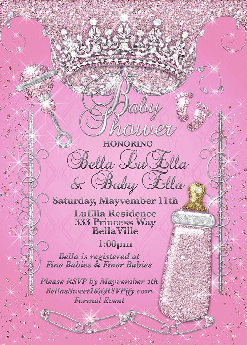 Princess Baby Shower Invitation Baby Shower Bling Glitter Etsy