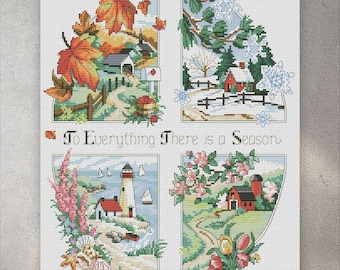 Four Seasons Cross Stitch Pattern, Digital File, Instant Download PDF + XSD Saga, Season for Everything, Printable Cross Stitch