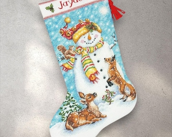 Cross Stitch Digital Pattern Winter Friends Stocking, PDF + xsd SAGA, Christmas Stocking Ornaments with Alphabet, Instant Download