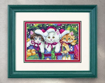 Cross Stitch Digital Pattern Meowy Christmas, PDF + xsd SAGA, Christmas Ornaments, Holiday Design, Animals, Instant Digital PDF Download