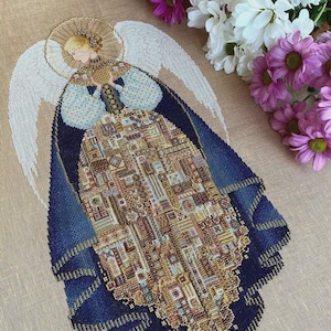 Digital cross stitch pattern Angel of Love, PDF + xsd SAGA, Cross Stitch Chart Angel Embroidery, Golden Woman, Lady Noel, Christmas