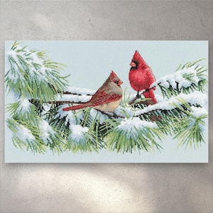Cross Stitch Pattern Winter cardinals, PDF +XSD SAGA, Winter Landscape, Winter Birds, Forest Birds, Instant Digital Download