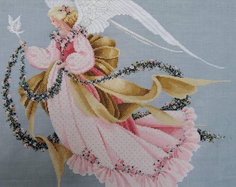 Digital cross stitch pattern Angel of Summer, PDF + SAGA, Cross Stitch Chart Angel Embroidery,  Woman, Lady, Miss, Lace Summer