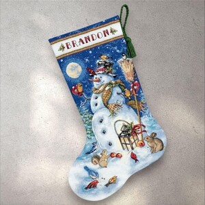 Cross Stitch Pattern Christmas Stocking Snowman and Friends, PDF + XSD SAGA, Forest animals, Embroidery Pattern, Instant Digital Download