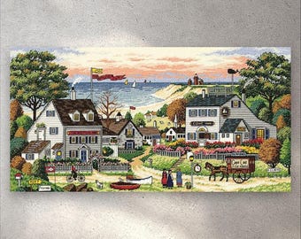 Cross Stitch Pattern Cozy Cove, PDF+XSD SAGA, Summer Landscape, Cottage Counted, Victorian, Coastal Village, Instant Digital Download