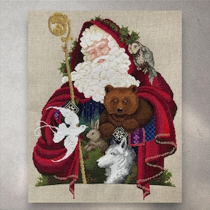 Cross Stitch Pattern Santa of The Forest, PDF + xsd SAGA, Christmas Ornaments, Santa Claus, Bear, Embroidery Chart, Instant Digital Download