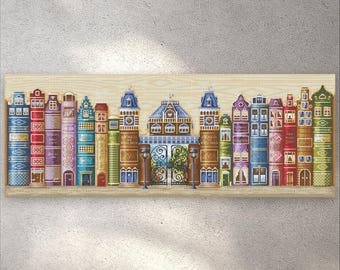 Cross Stitch Pattern Kingdom of Books, PDF + XSD Saga, Book House, Old Town Counted Cross Stitch, Home Sweet Home, Instant Digital Download