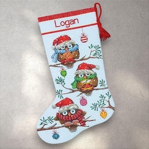 Схема для вышивки крестом «Праздничные чулки с толстыми резинками», PDF + XSD SAGA, Рождество, Совы, Новый год, Мгновенная загрузка