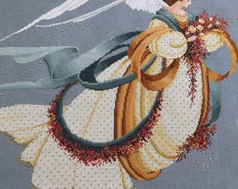 Digital cross stitch pattern Angel of Autumn, PDF + xsd SAGA, Cross Stitch Chart Angel Embroidery, Woman, Lady, Miss, Lace Autumn
