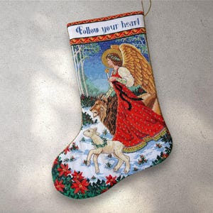 Korsstygnsmönster Angel of Divinity-strumpa, PDF+xsd SAGA, Julstrumpornament med alfabet, djur, omedelbar digital nedladdning