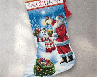Cross Stitch Pattern Holiday Glow Stocking, PDF + xsd SAGA, Christmas Stocking Ornaments with Alphabet, Santa, Instant Digital Download
