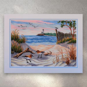 Digital Cross Stitch Pattern Beauty of the Beach, PDF + XSD SAGA, Summer Landscape, Seagulls Sea, Instant Download