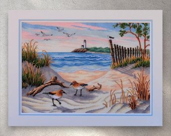 Digital Cross Stitch Pattern Beauty of the Beach, PDF + XSD SAGA, Summer Landscape, Seagulls Sea, Instant Download