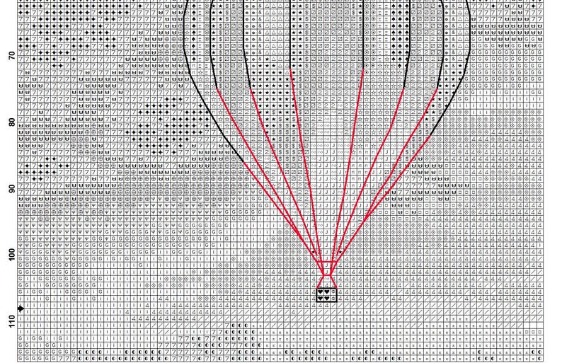 Puede incluir: Patr&oacute;n de punto de cruz con un dise&ntilde;o de globo aerost&aacute;tico. El globo est&aacute; delineado en negro con l&iacute;neas de soporte rojas. El fondo es un patr&oacute;n pixelado en tonos grises y blancos, que se asemeja a un cielo nublado.