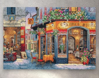 Cross Stitch Pattern European Bistro, PDF + XSD SAGA, Summer Landscape, Summer town, Cafe, Pattern City, Instant Digital Download