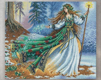 Cross Stitch Pattern Woodland Enchantress PDF + XSD Saga, Forest Fairy, Fantasy, Mystical, Fairytale, Magic, Winter, Instant PDF Download