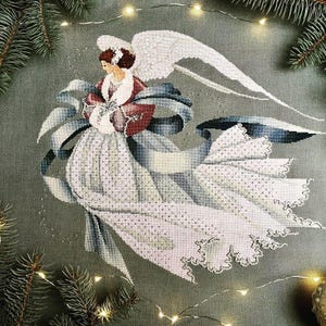 Digital cross stitch pattern Angel of Winter, PDF + SAGA, Cross Stitch Chart Angel Embroidery, Woman, Lady, Lace Winter, Angel of Seasons