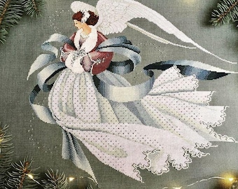 Digital cross stitch pattern Angel of Winter, PDF + SAGA, Cross Stitch Chart Angel Embroidery, Woman, Lady, Lace Winter, Angel of Seasons