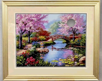 Digital Cross Stitch Pattern Japanese Garden, PDF+XSD SAGA, Cherry Blossom, Sakura, Summer Landscape, Counted Cross Stitch, Instant Download