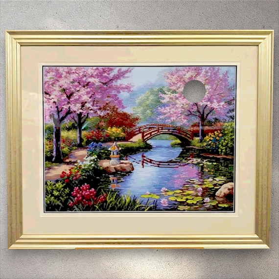 Digital Cross Stitch Pattern Japanese Garden, PDF+XSD SAGA, Cherry Blossom, Sakura, Summer Landscape, Counted Cross Stitch, Instant Download