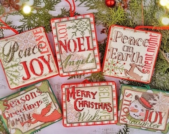 Set of 6 Cross Stitch Pattern Christmas Sayings Ornaments, PDF+xsd SAGA, Holiday Design, Pattern Printable, Instant Digital Download