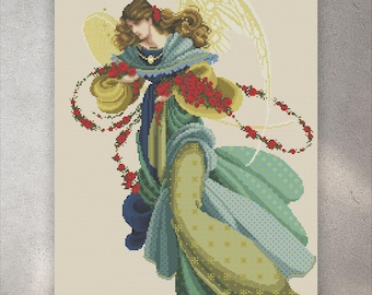 Patrón de punto de cruz Angelica Angel, PDF + SAGA, Gráfico de Bordado Angel, Mujer, Señora, Señorita, Descarga Digital Instantánea