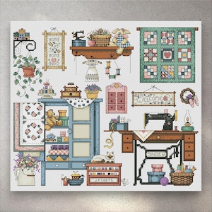 Patrón de punto de cruz Sew Cozy, PDF + xsd SAGA, Costura para el hogar, Muestrario, Aguja e hilo, Estaciones, Bordado, Descarga digital instantánea