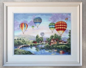 Digital Cross Stitch Pattern Balloons, PDF +XSD SAGA, Summer Landscape, Summer town, Glowing balloon, Counted Cross Stitch, Instant Download