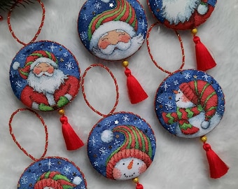 Cross stitch pattern Santa and Snowman ornaments, PDF + XSD SAGA, Tree Embroidery Decor, Miniature Ornaments, Digital Instant Download