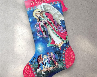 Cross Stitch Pattern Angel Christmas Stocking, PDF + XSD SAGA, Embroidery Pattern, Christmas, New Year, Instant Download