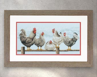 Cross Stitch Pattern Chickens and a Rooster, PDF + XSD Saga, Bird embroidery, Hens, Poultry, Сountry style, Digital File, Instant Download