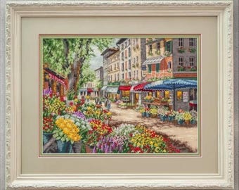 Digital Cross Stitch Pattern Paris Market, PDF + XSD SAGA, Summer Landscape, Summer town, Flowers Market, Instant Download