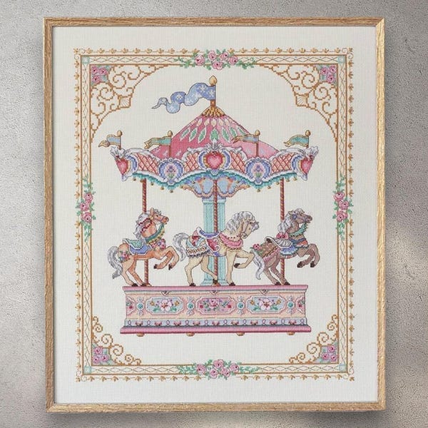 Cross Stitch Pattern Carousel, Instant Download PDF + XSD Saga, Animal Design, Her Majesty's Carousel, Instant Digital Download