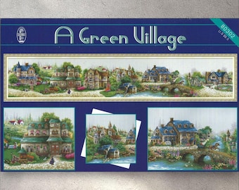 Digital Cross Stitch Pattern A Green Village, PDF + XSD SAGA, Summer Landscape, House, Cottage Counted Cross Stitch, Instant Download