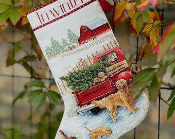 Patrón de punto de cruz «Calcetín navideño con cabalgata invernal» (PDF + XSD) SAGA, adornos navideños para calcetines con alfabeto, descarga digital instantánea